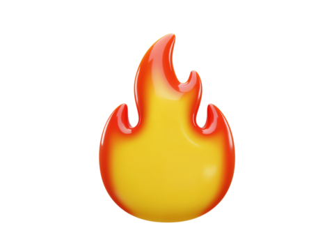 Vibrant stylized flame icon with bright orange and yellow hues isolated on transparent background