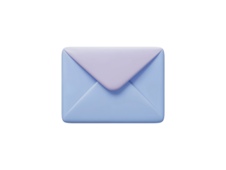 A cute light blue and purple 3d rendered envelope icon representing email communication and messaging isolated on transparent background