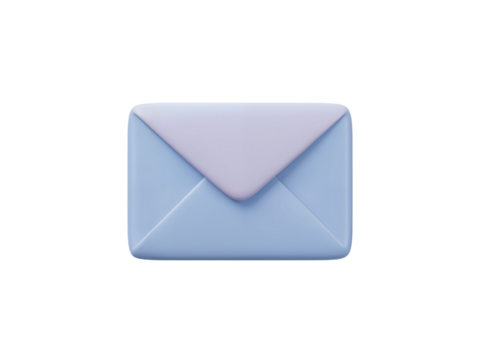 Soft blue and lavender 3d envelope icon representing communication and messaging isolated on transparent background