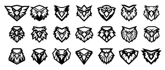 Collection of Stylized Owl Logos in Black and White