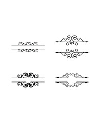 Set of four intricate black calligraphic decorative dividers with ornate central details on an isolated white background, elegant heading accents