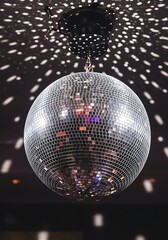 Shiny disco ball hanging from ceiling