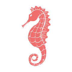 Seahorse black silhouette isolated on white background. Simple bold vector illustration for home decor, logo design, print, stickers, icon