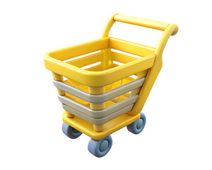 Illustration of 3d render of a yellow shopping cart isolated on transparent background