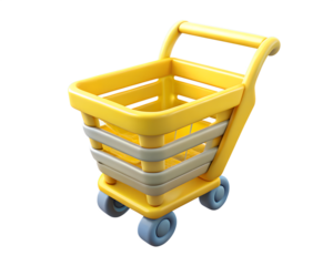 Illustration of 3d render of a yellow shopping cart isolated on transparent background