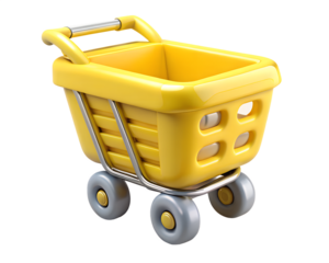 Illustration of yellow cartoon shopping cart isolated on transparent background
