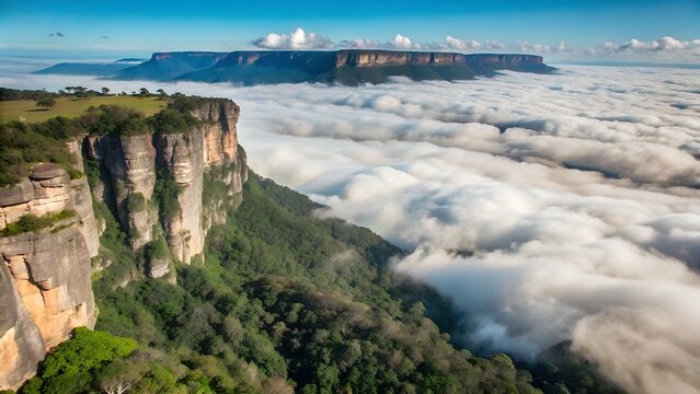 Majestic Tepuis Rising Above Sea of Clouds in Canaima National Park Venezuela