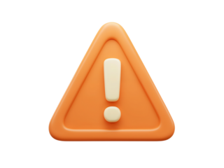 Orange warning triangle with white exclamation mark symbol indicating caution or alert isolated on transparent background