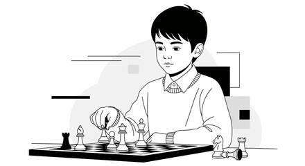 Young Strategist Focusing Intently While Moving a Chess Piece On The Board