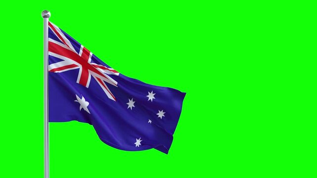 3d australian flag waving isolated chroma key green screen