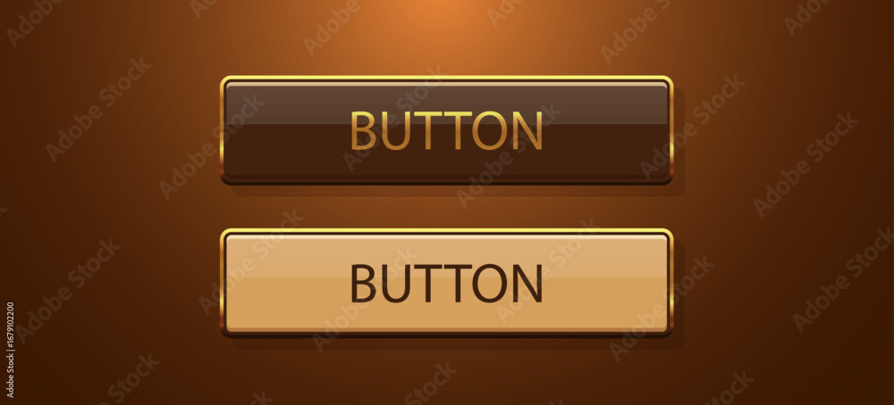 Wall mural metallic rectangle button set. metal design for empty emblem. glossy golden frame. 3d realistic vect