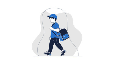 Young Student Carrying Schoolbag Walking to School with Stylish Modern Digital Art