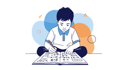 Young Student Concentrates On Solving Difficult Math Equations Using A Pencil And Paper
