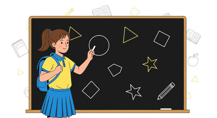 Young Student Demonstrates Geometric Shapes On Blackboard With Enthusiasm And Focus
