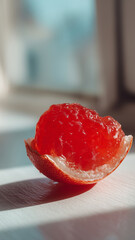 Delightful tanghulu bite showcases a burst of juicy sweetness in bright sunlight