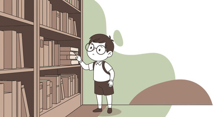 Young Student Selects A Book In A Library Depicting Knowledge And Education