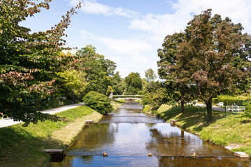 Curved bridge over the Ooz River. Baden-Baden. Germany