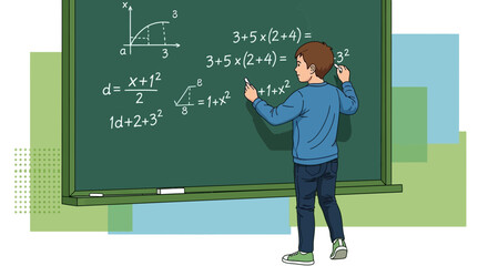 Young Student Solves Mathematical Equations On A Chalkboard In A Classroom Environment