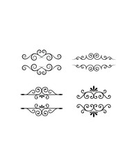 Set of six intricate black calligraphic decorative dividers and flourishes on an isolated white background, ornate design elements