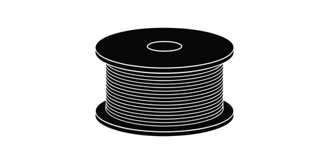 Black and white illustration of a spool of wire
