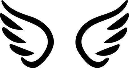 Obraz premium Simple black stylized wings graphic design element isolated on a pure white background for easy modification.