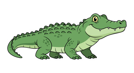 Friendly green cartoon alligator illustration with a toothy smile showcasing a playful reptile character with vibrant coloring and a jovial expression