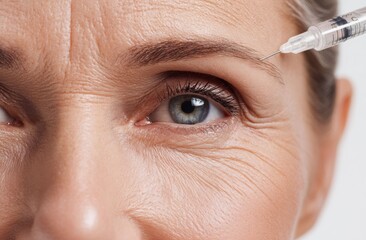 A woman receiving Botox treatment as part of a cosmetic procedure. The focus is on medical aesthetics for facial rejuvenation and wrinkle treatment.