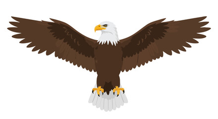 Fototapeta premium Majestic bald eagle soars with wings fully extended, embodying freedom, power, and independence in a stylized vector illustration portraying