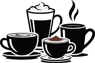  Isolated a Coffee Drink Set vector art silhouette with white background.