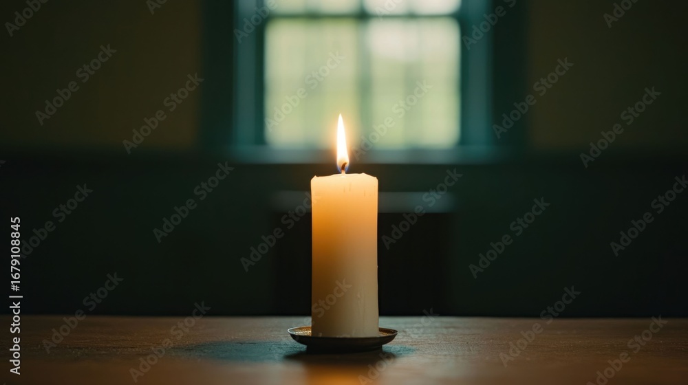 Poster flickering flame casting ethereal glow in dimly lit room symbolizing fading hope and introspective s