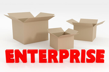 3d render sign enterprise bright red text and grey background. Simple minimalism concept.