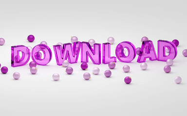 Luxury purple glass inscription download on light podium, soft light, smooth background, 3d rendering