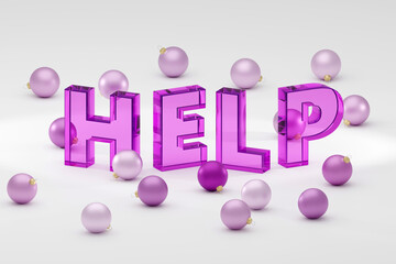 Luxury purple inscription help on grey podium, soft light, smooth background, 3d rendering