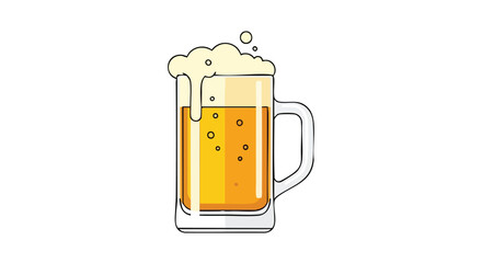 Illustration of a refreshing mug of golden beer with frothy head perfect for summer days and festive celebrations with friends and family gatherings
