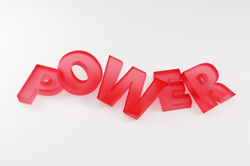 Luxury red inscription power on grey podium, soft light, smooth background, 3d rendering