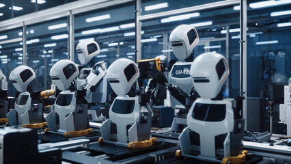 Autonomous Robots Expertly Assemble Components In A High-Tech Facility, Demonstrating Innovative Self-Assembly Techniques And Precision Engineering, Manufacturing Efficiency Production Processes.