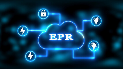 Digital Cloud Network with EPR Text and Security and Energy Icons graphic design