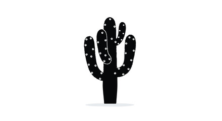Fototapeta premium Minimalist Silhouette of a Cactus with White Dots Isolated on a Clean White Background, Offering Simplicity and Botanical Essence