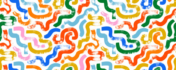 Funky colorful bold squiggles seamless pattern. Street art motif geometric background. © Anastasiia Hevko