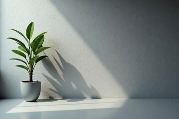 Serene Minimalist Home Decor A Potted Plant Basking in Sunlight Against a Textured Wall