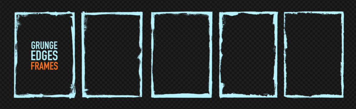 Photo edge picture overlay grunge frames. Realistic grunge texture border overlay, snow edges effect. Rectangular vintage paper texture with brush strokes, scratches and rough borders.