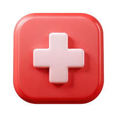 Obraz premium 3d red medical cross icon with subtle glossy finish transparent background