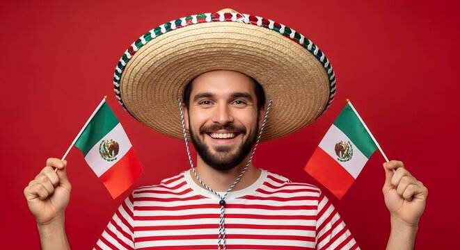 Mexican man in sombrero celebrating Independence Day - Powered by Adobe