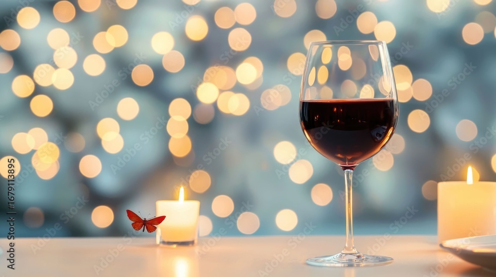 Aufkleber intimate candlelit dinner table setting with wine glass and flickering candles creating a cozy and r
