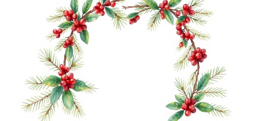 Hand-painted watercolor vintage pine, holly, & spruce branch Perfect for Christmas frames, pine, christmas