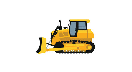 Fototapeta premium Yellow construction bulldozer illustration, showcasing heavy machinery for leveling and earthmoving operations, suitable for various industrial