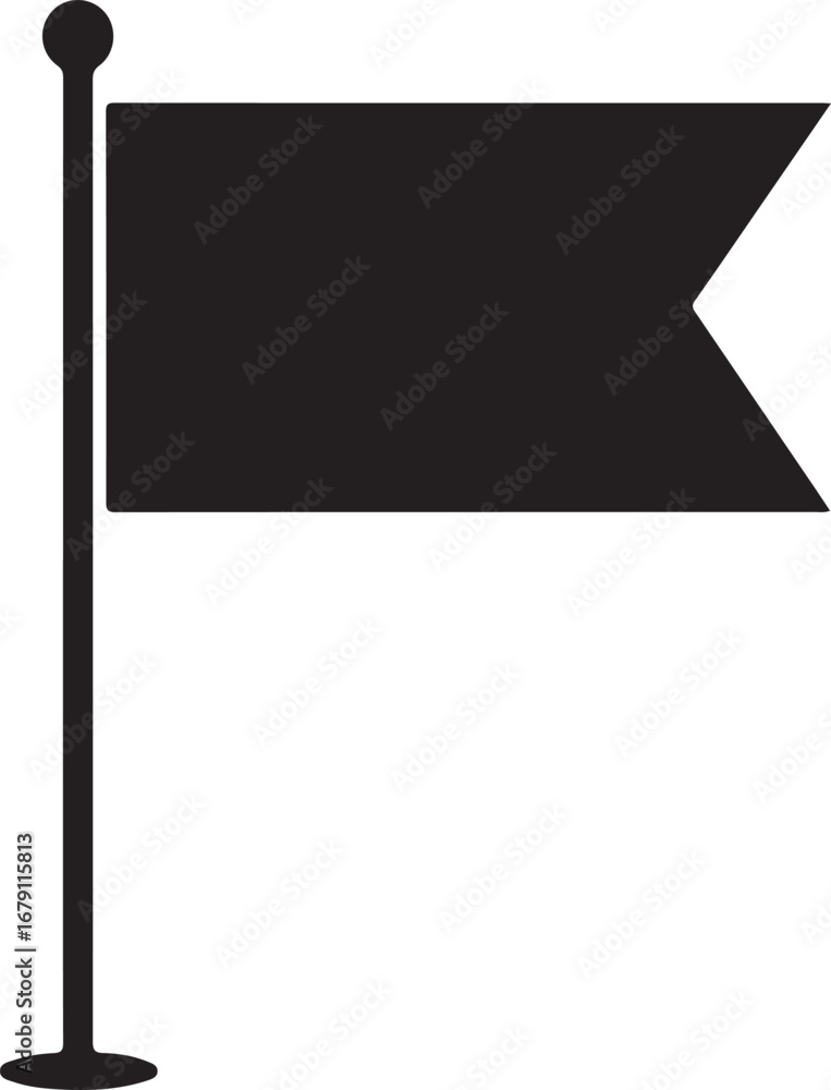 Poster simple black flag icon on a pole with a pointed end representing a marker or signal in a minimalist 