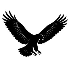 Obraz premium Black Silhouette Flying Eagle with Wide Wings Vector Isolated on White Background