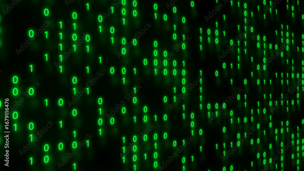 Aufkleber abstract digital background of glowing green binary code on black technology