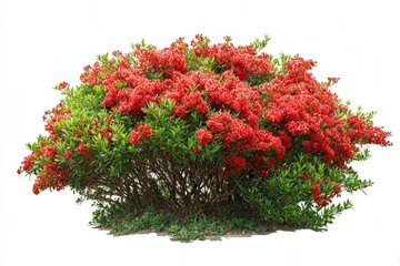 Lush red azalea bush on white background